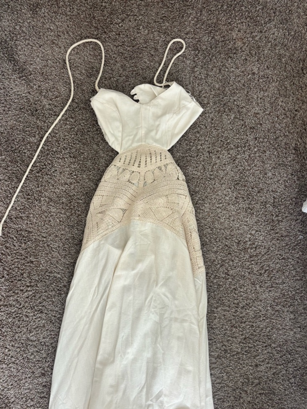 Fame Cream Crochet-Inset Maxi Dress with Spaghetti Straps